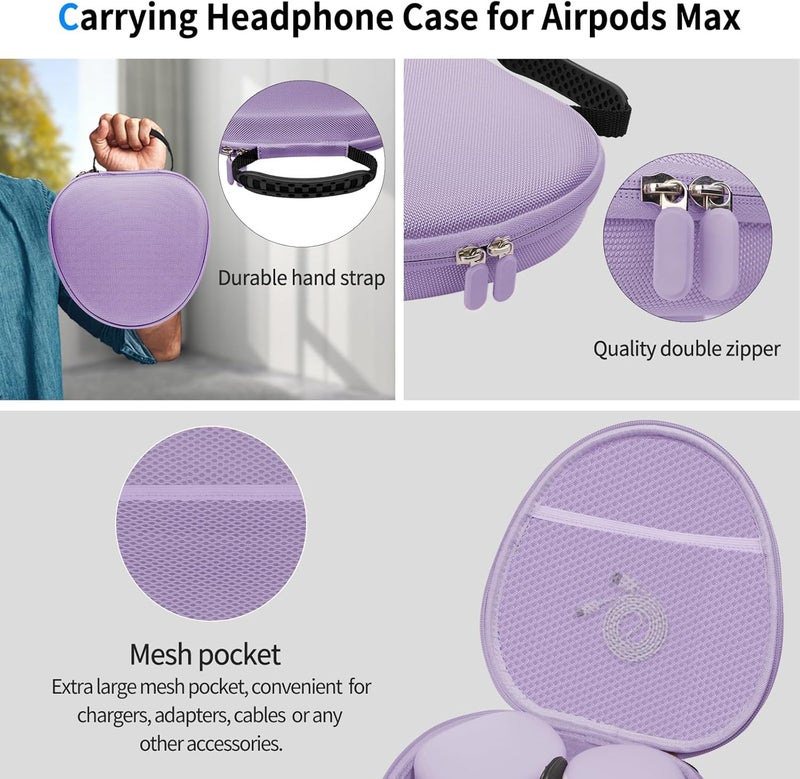 MINDRESY Hard Case for AirPods Max Supports Sleep Mode, Travel Carrying Headphone Case with AirPods Max Silicone Earpad Case/Ear Cups/Headband Cover, AirPod Max Protective Portable Storage Bag (Pastel Lilac) - Image 5